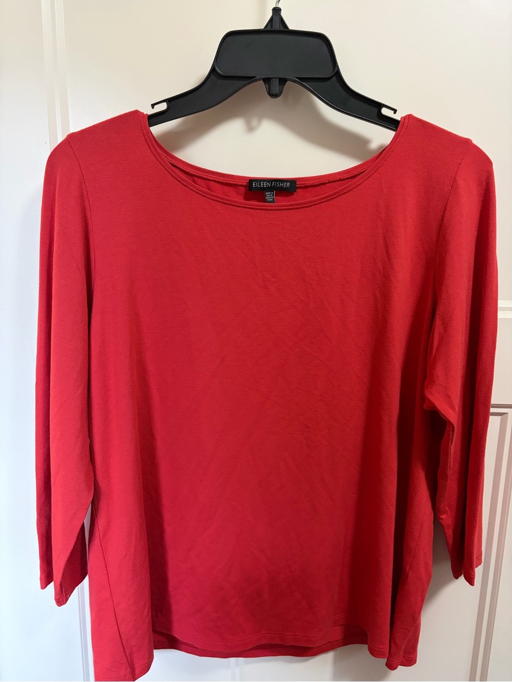 Eileen Fisher Bright Red Scoop Neck Long Sleeve Tee
